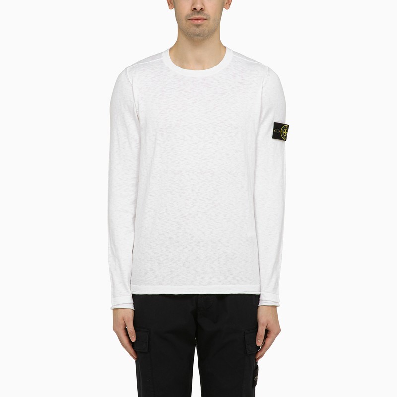 White crew-neck sweater with logo