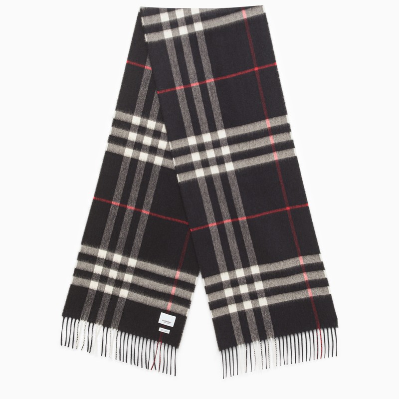 Burberry Navy Blue Giant Check Scarf ModeSens