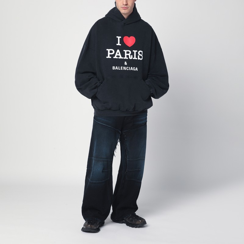 Balenciaga Large Fit Graphic Hoodie In Black
