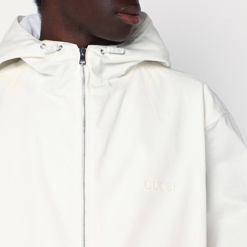 Gucci Cotton Web Hooded Drawstring Jacket In White