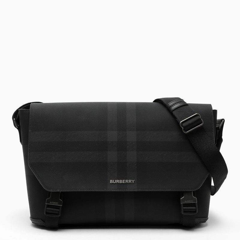 Burberry Black Coated Canvas Messenger Bag In Grey ModeSens