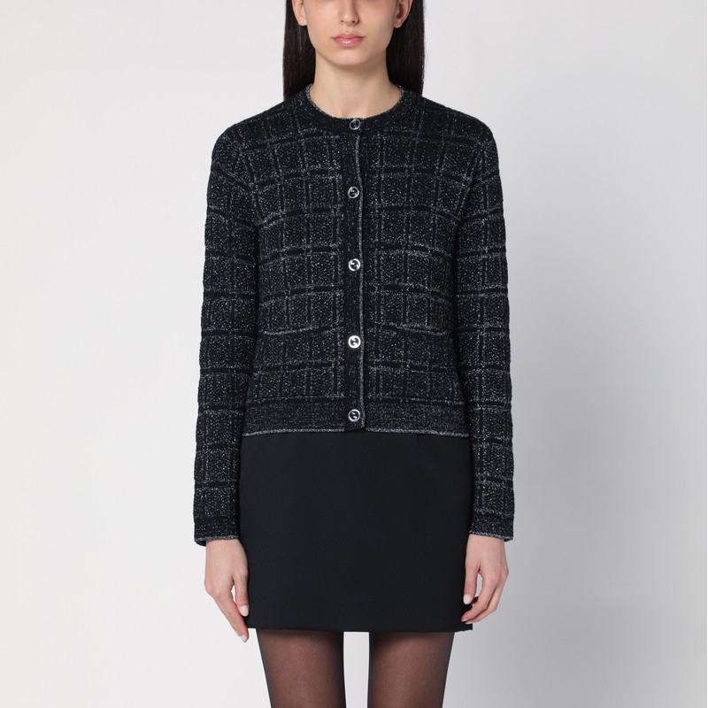 Black/silver wool and lamé checked cardigan