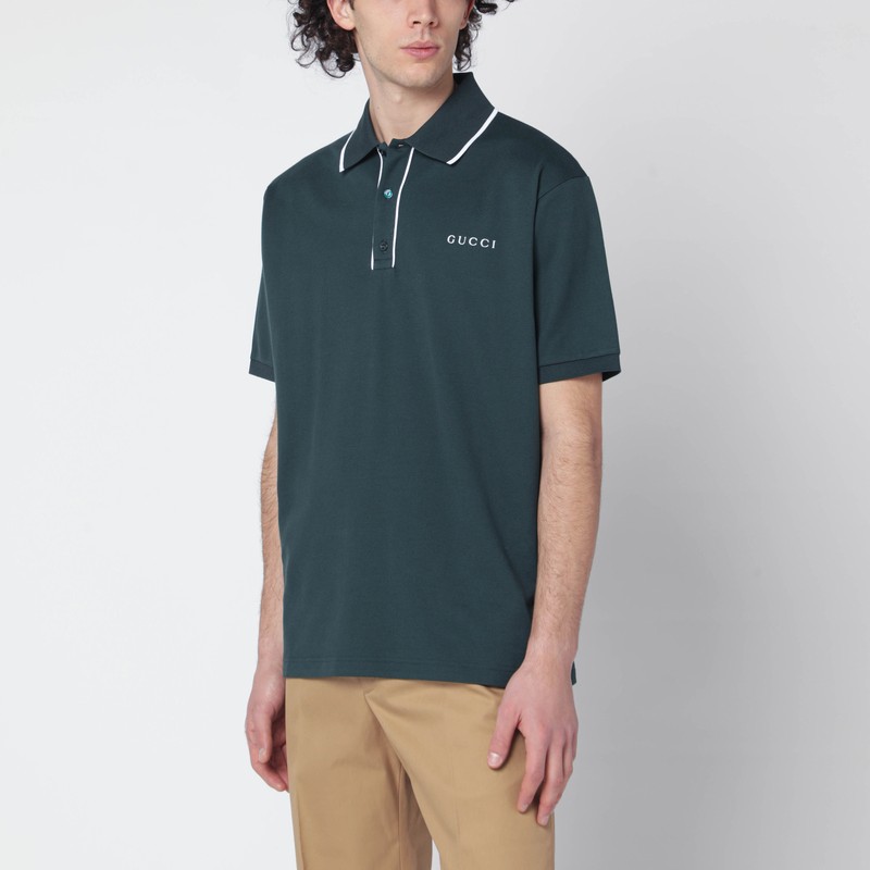 Petrol-green cotton piqué polo shirt