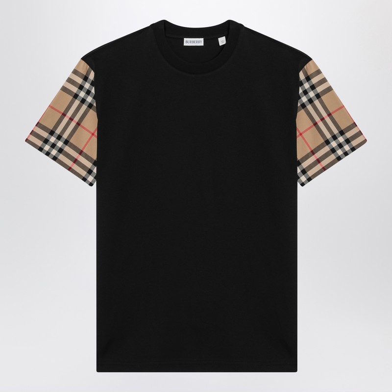 Burberry Black T-shirt With Check Pattern Sleeves Women In Black