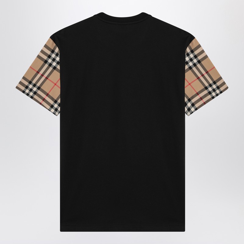 Burberry Black T-shirt With Check Pattern Sleeves Women In Black