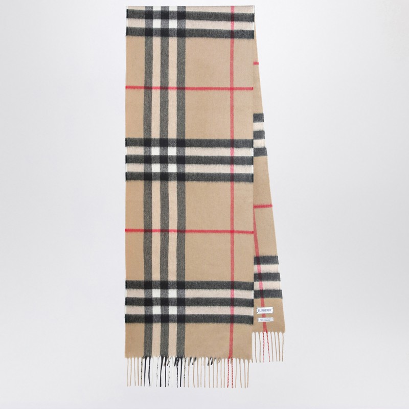 Burberry Cashmere Scarf With Check Motif In Sand