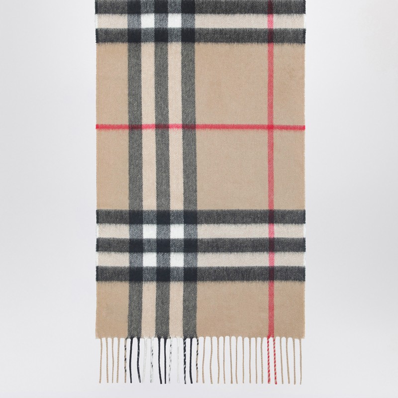 Burberry Cashmere Scarf With Check Motif In Sand
