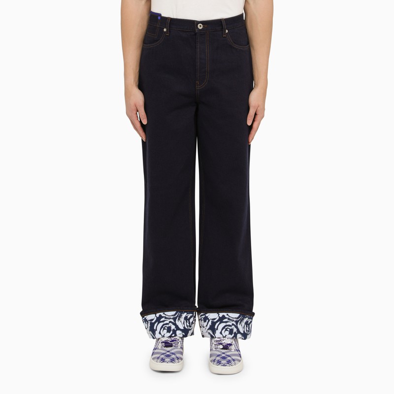 Blue indigo denim jeans with contrasting hem