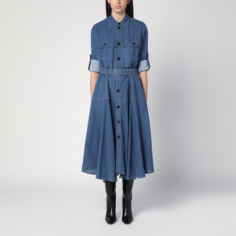 Blue linen-blend chemise dress
