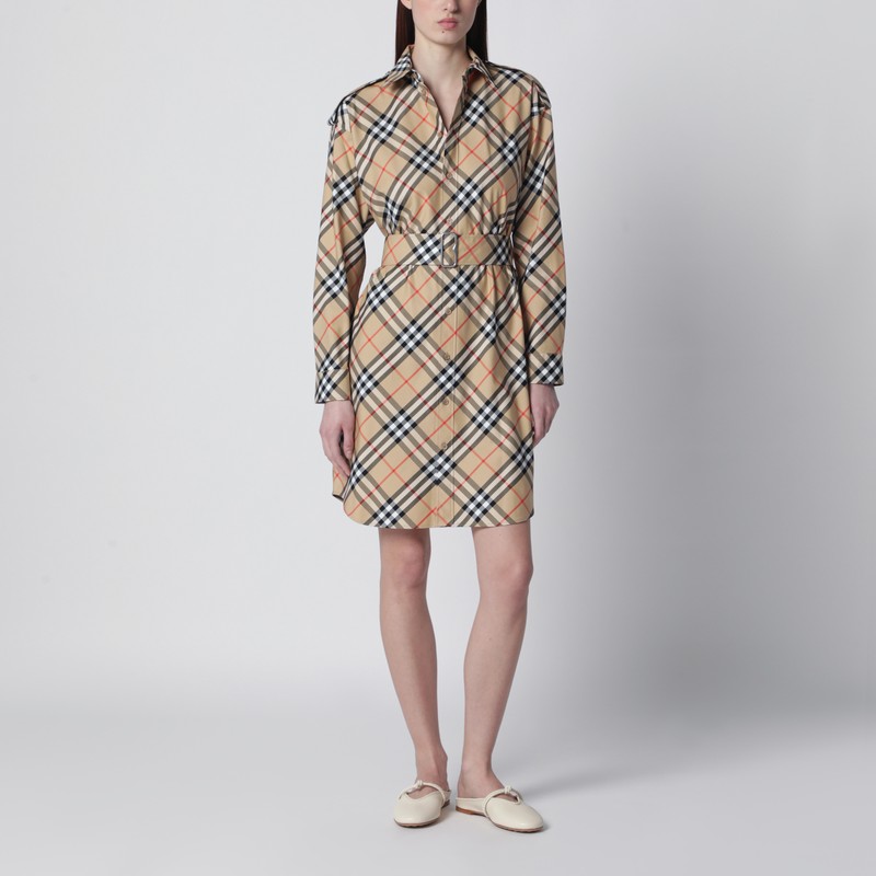 Beige Check shirt dress