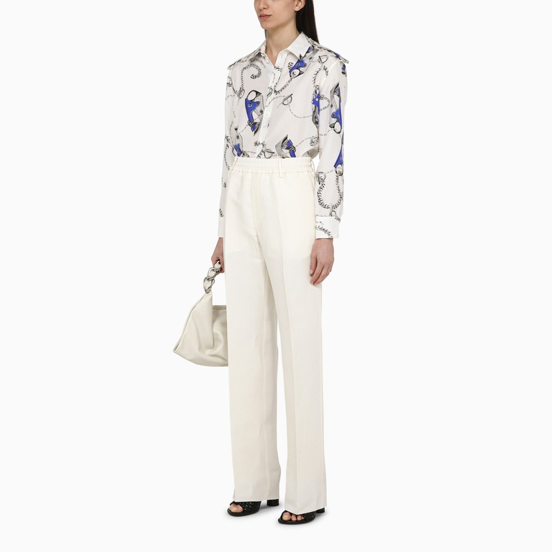 Burberry White Viscose Blend Trousers In White