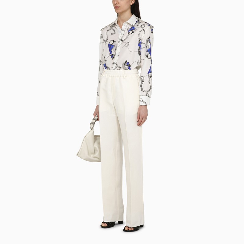 Shop Burberry White Viscose Blend Trousers