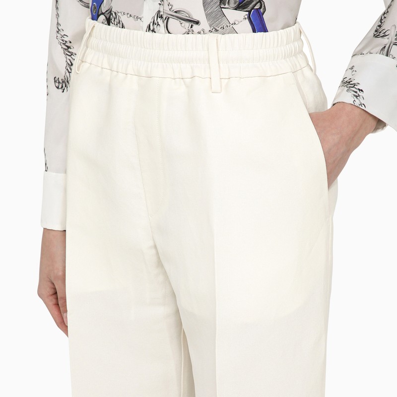 Shop Burberry White Viscose Blend Trousers