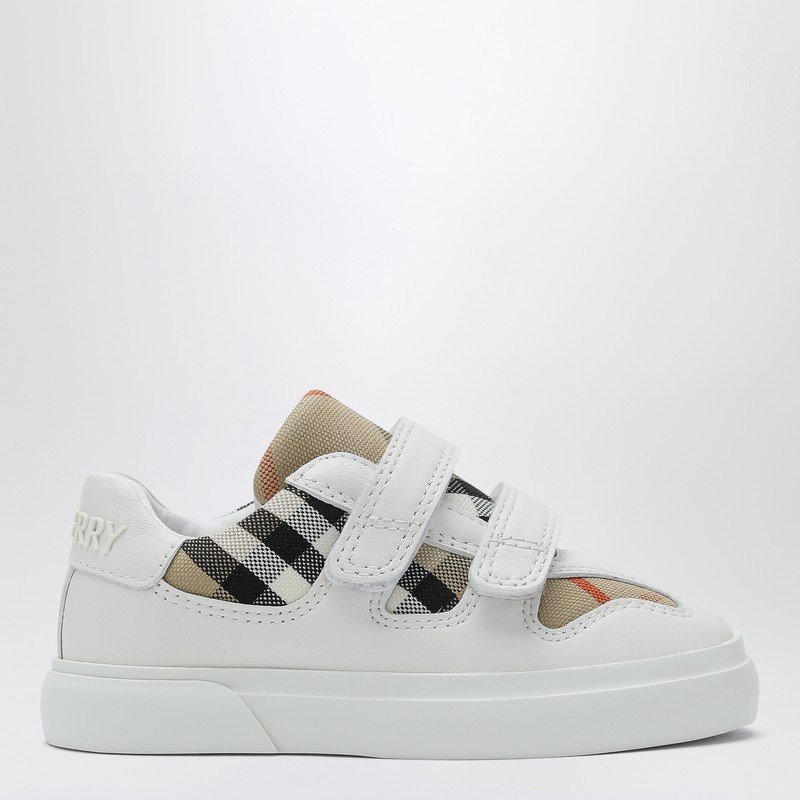 White leather and cotton Check pattern sneaker