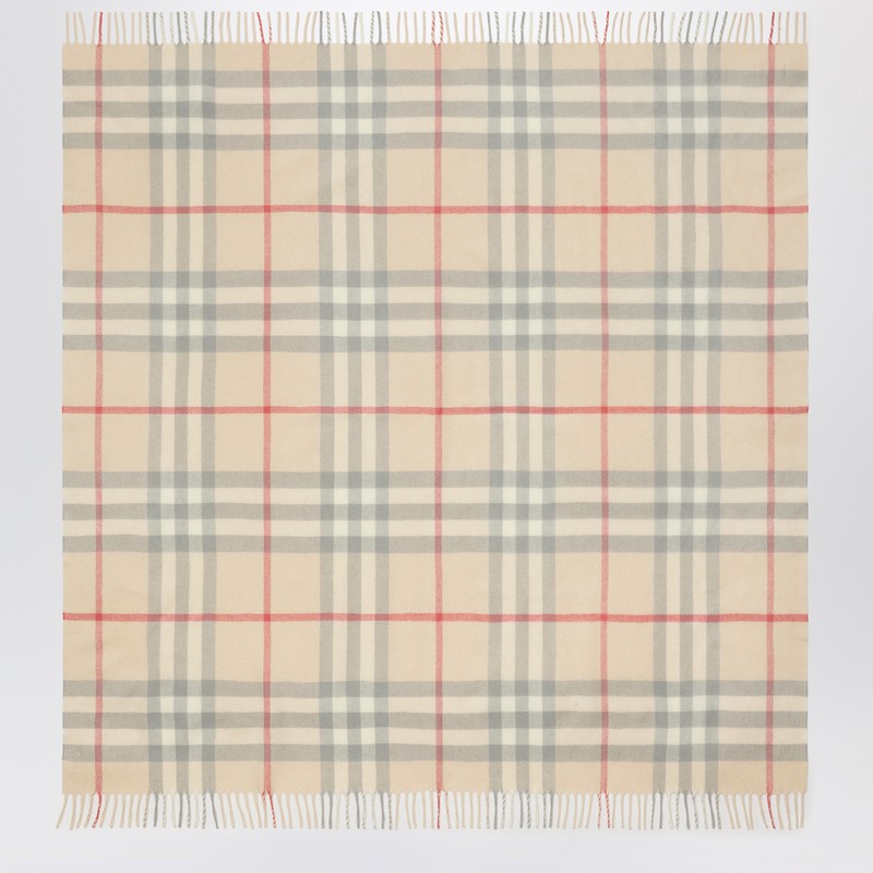 Burberry Light Beige Wool Check Blanket In Brown