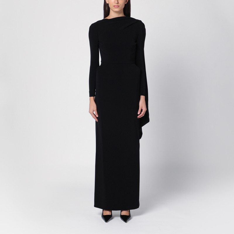 Black stretch crêpe cape dress