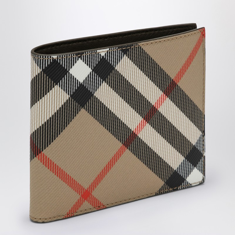 Burberry Check Pattern Beige Folding Wallet In Beige