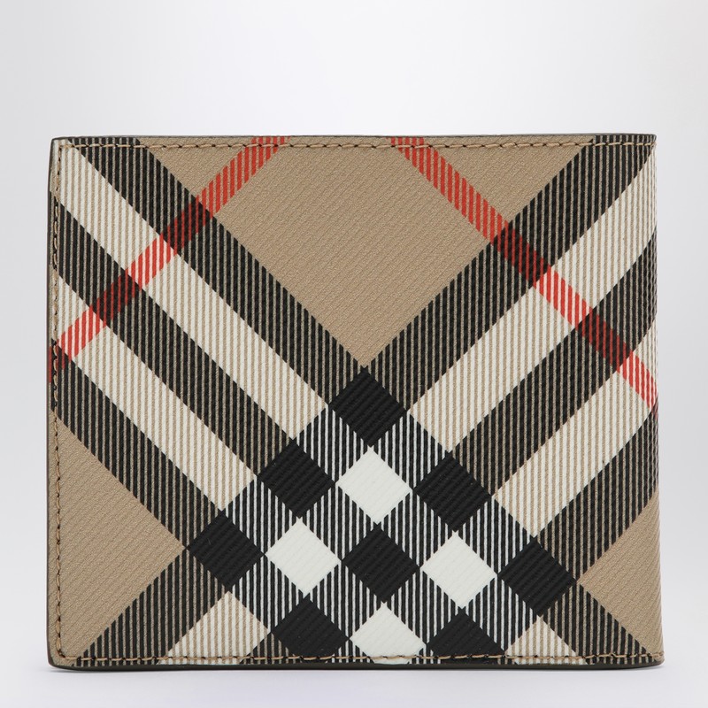 Burberry Check Pattern Beige Folding Wallet In Beige
