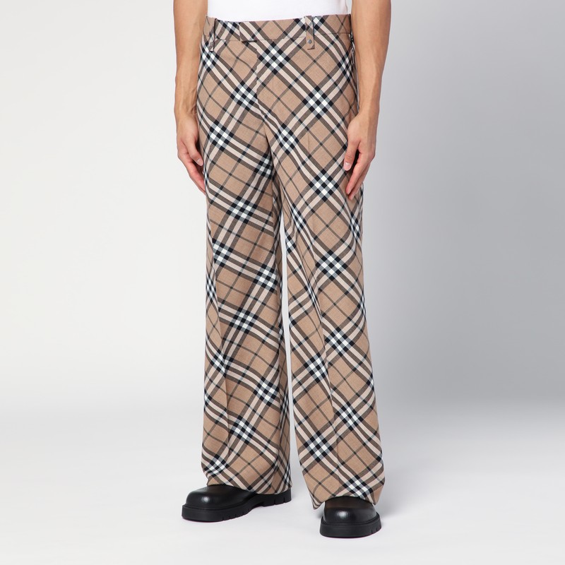 Burberry Men Check Linen-blend Pants In Beige
