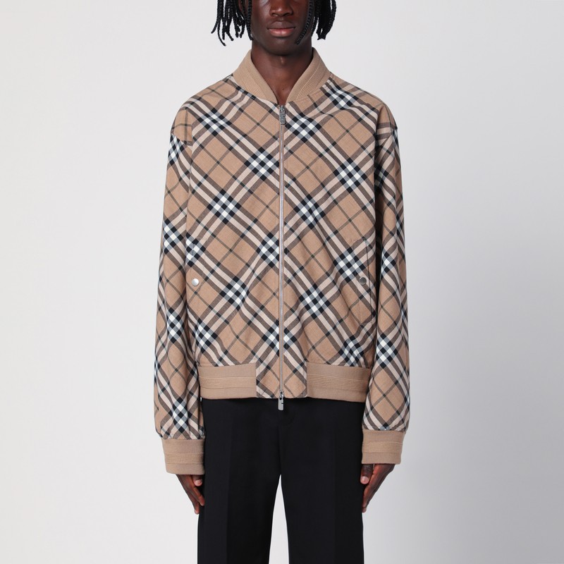 Burberry Signature Check Harrington Bomber Jacket In Beige