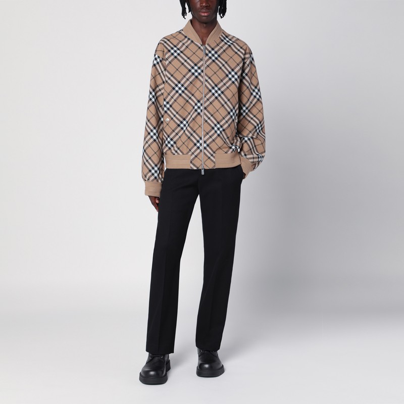Burberry Signature Check Harrington Bomber Jacket In Beige