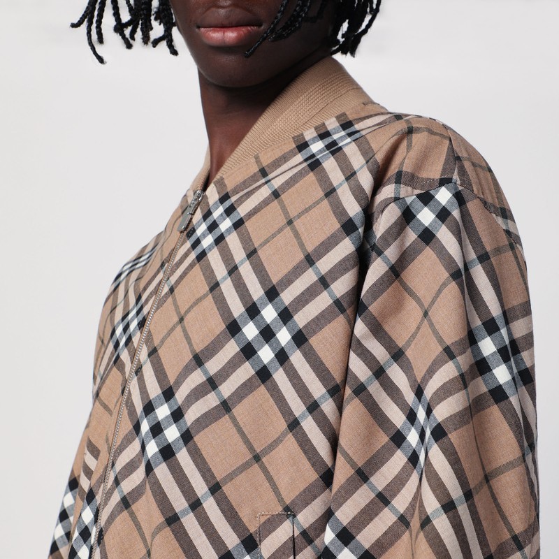 Burberry Signature Check Harrington Bomber Jacket In Beige