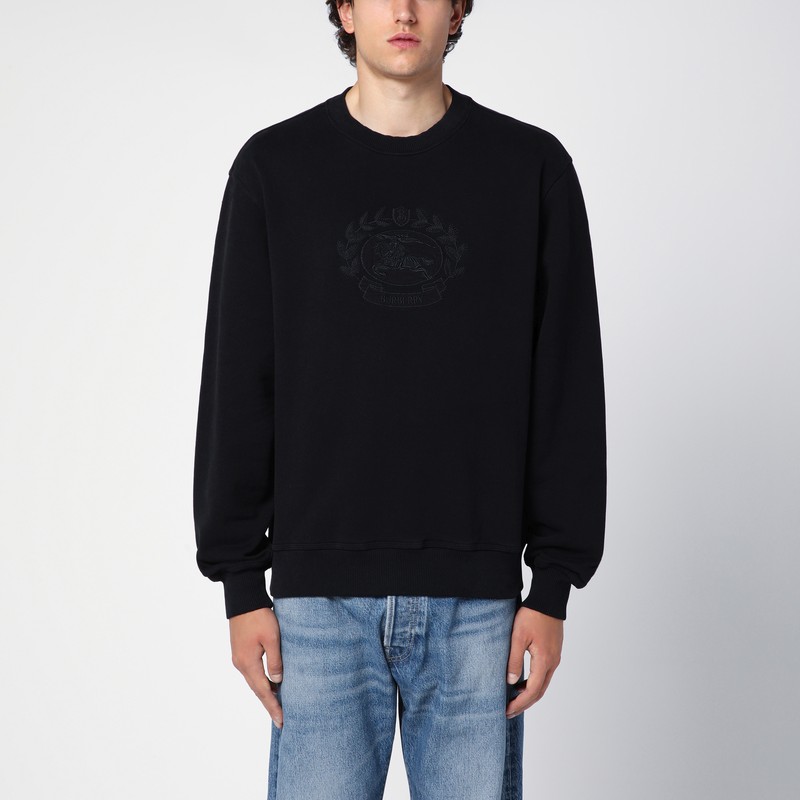 Black cotton crew-neck sweatshirt with logo