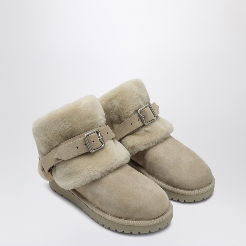 Burberry Suede Shearling Snow Boots With Buckle Detail In Gray