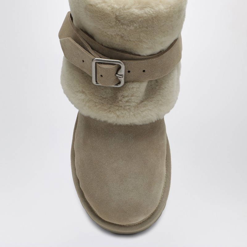 Burberry Suede Shearling Snow Boots With Buckle Detail In Gray