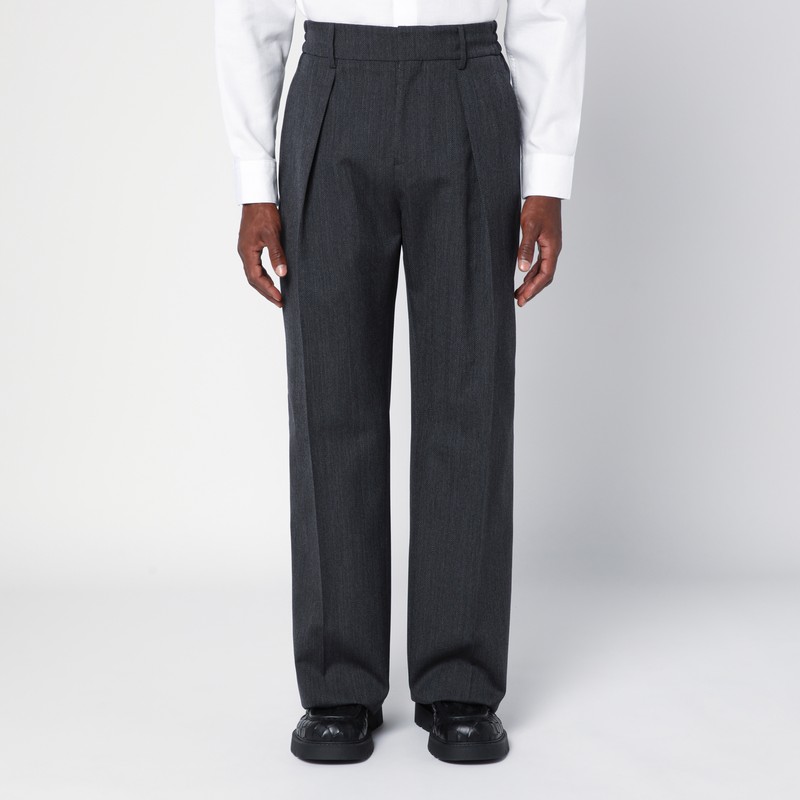 Grey wool trousers with darts