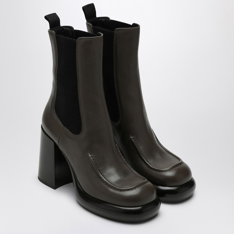 Burberry Chelsea Wedge Boot In Dark Green Leather In Brown