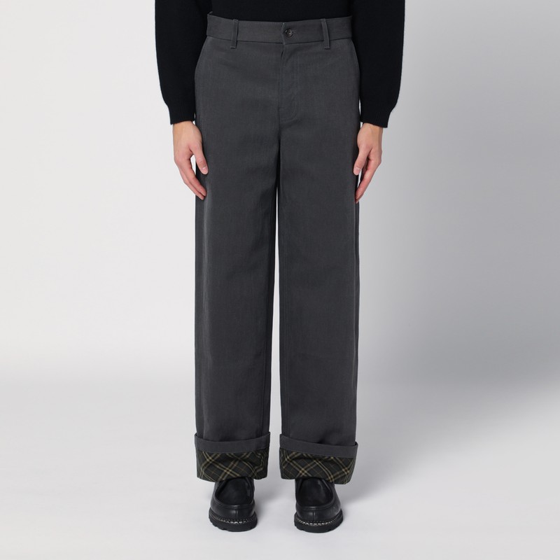 Burberry Black Trousers With Check Pattern Lapels In Black