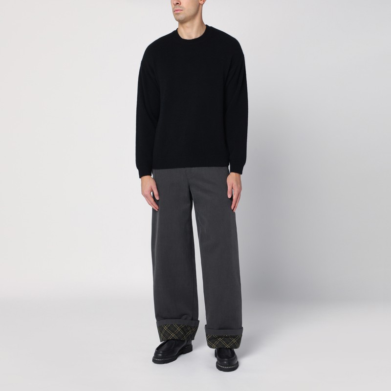 Burberry Black Trousers With Check Pattern Lapels In Black
