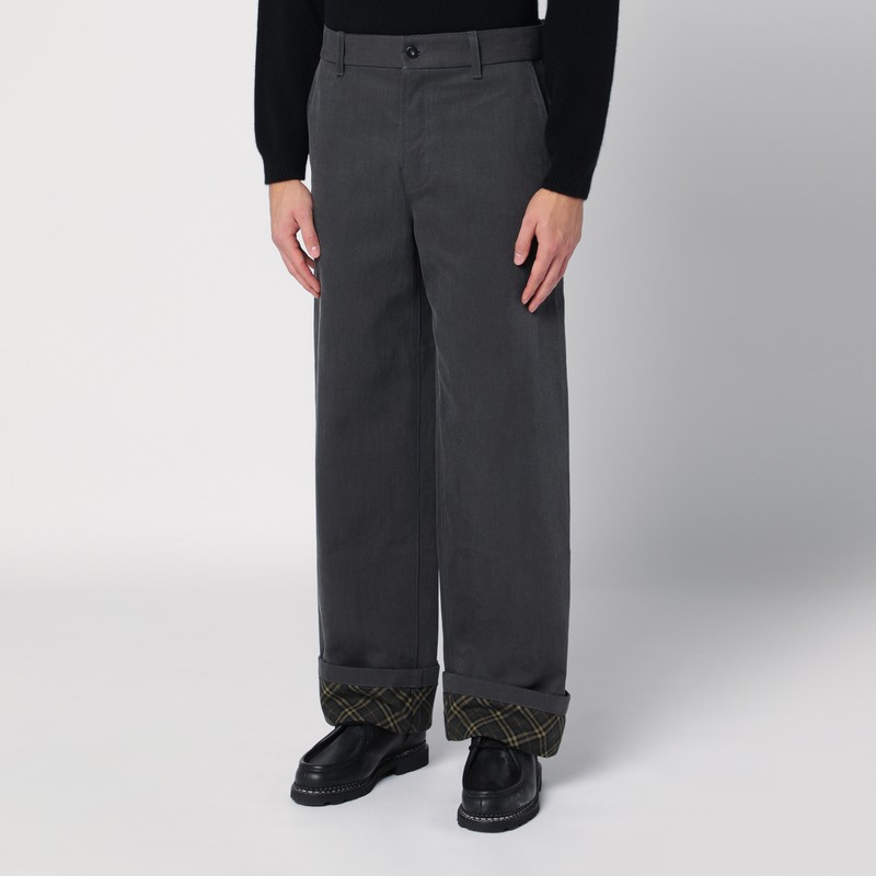 Burberry Black Trousers With Check Pattern Lapels In Black