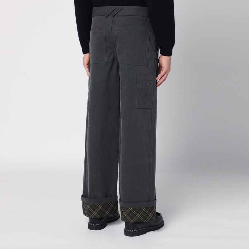 Burberry Black Trousers With Check Pattern Lapels In Black