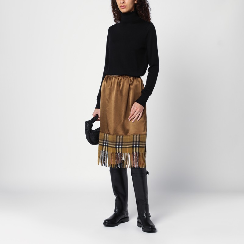 Burberry Checked Midi Fringed Skirt In Brown