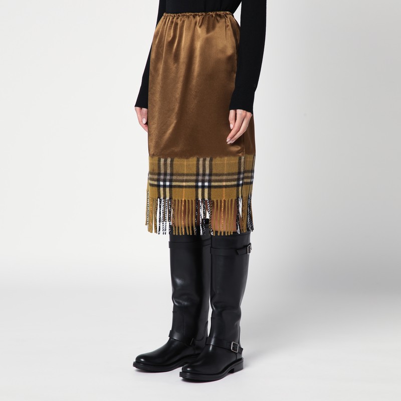 Burberry Checked Midi Fringed Skirt In Brown