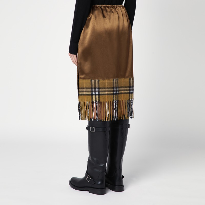 Burberry Checked Midi Fringed Skirt In Brown
