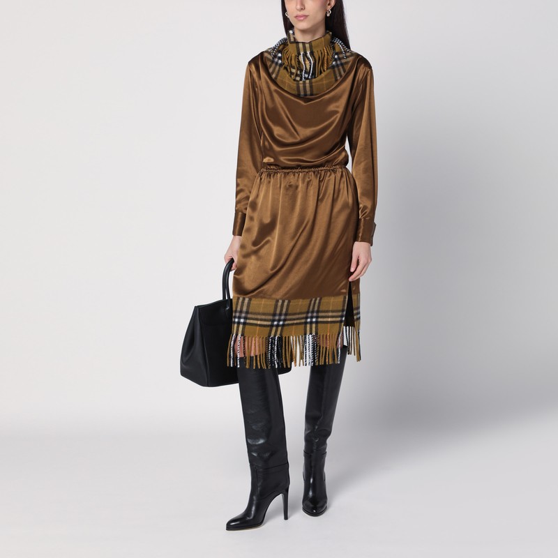 Burberry Checked Scarf Satin Top In Brown