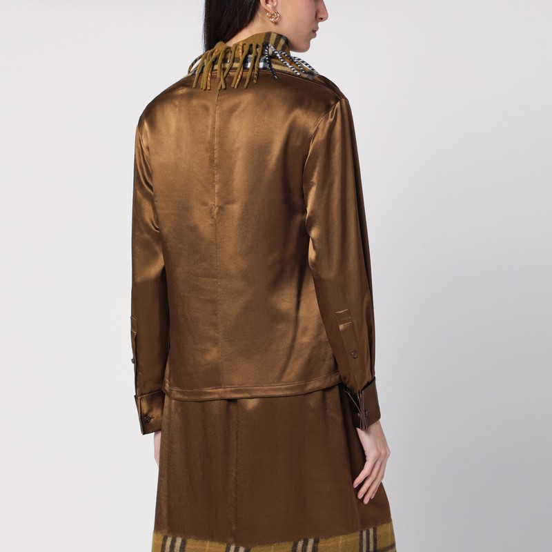 Burberry Checked Scarf Satin Top In Brown