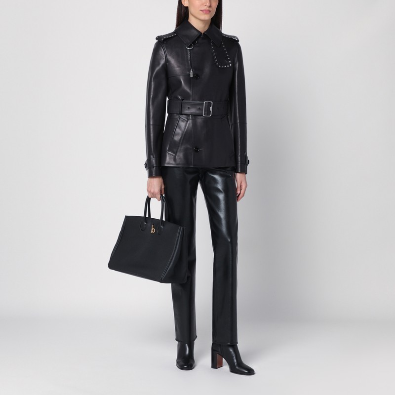 Burberry Short Leather Jacket With Studs And Buckle In Black