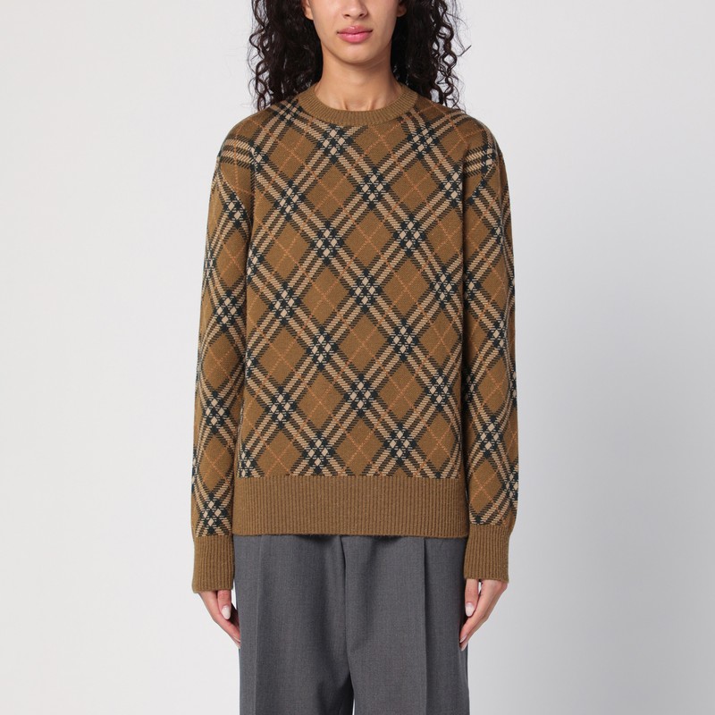 Brown Check jumper in wool and mohair