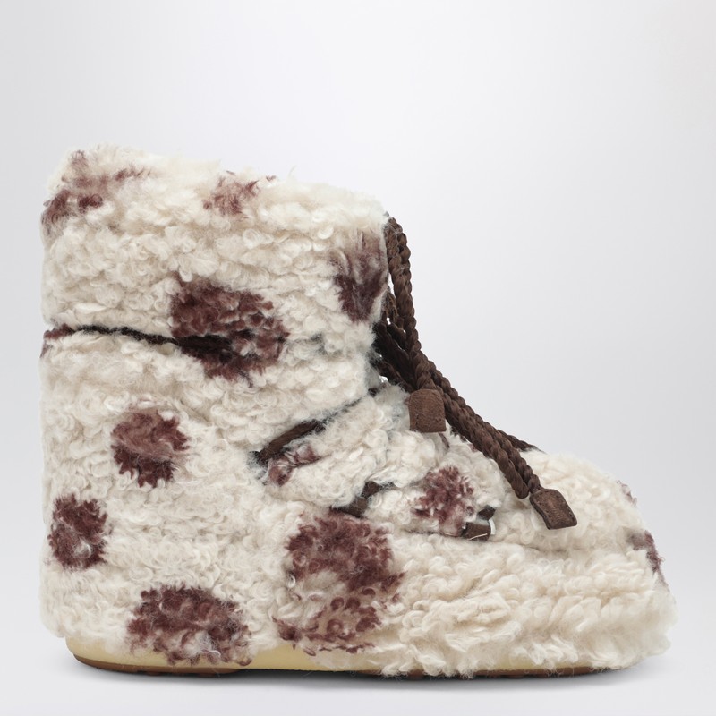 Moon Boot Icon Low Curly Boot With Cow Print In White