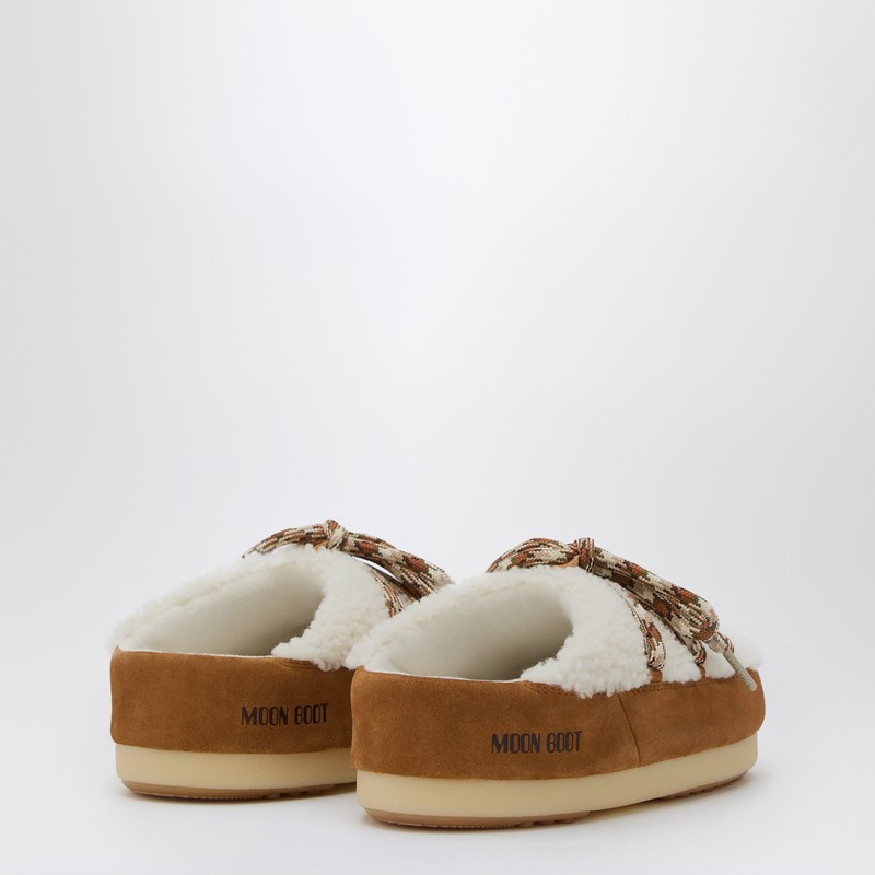 Moon Boot Shearling Mules With Suede Trims In Brown