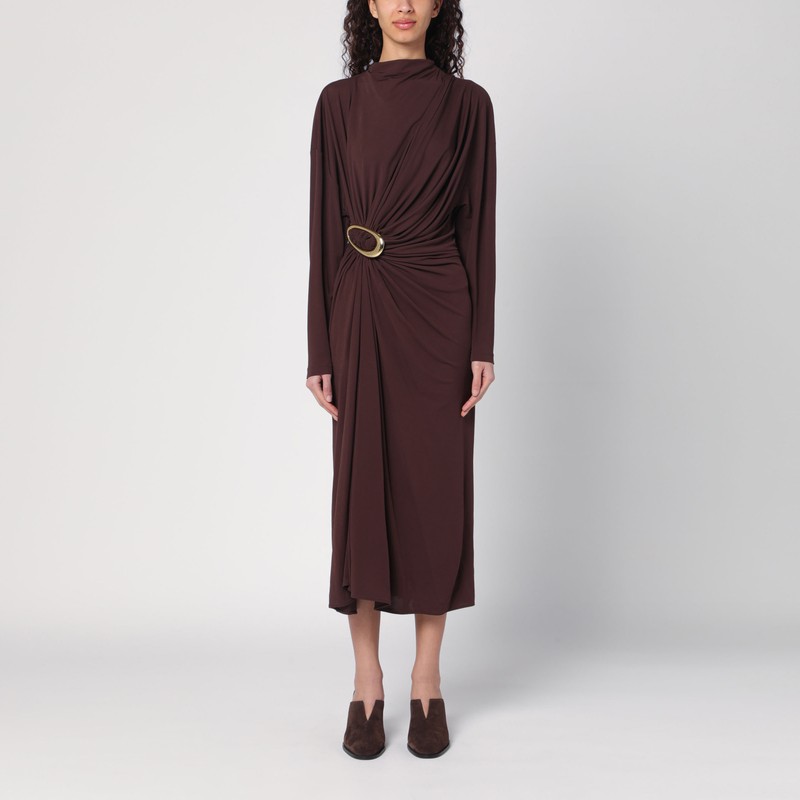 Mid-length brown dress in viscose jersey