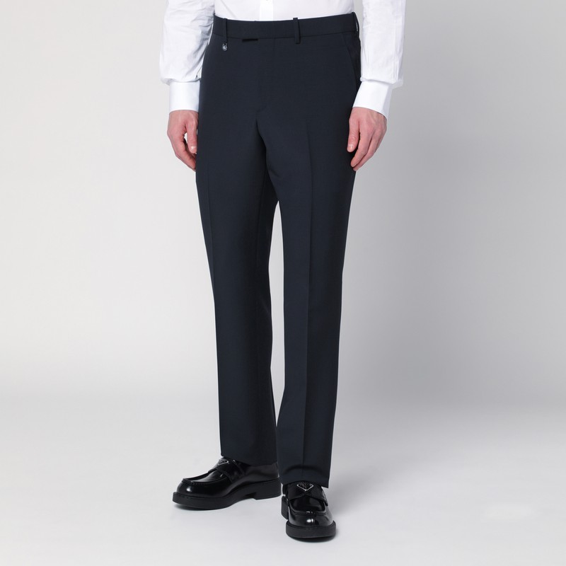 Burberry Classic Navy Blue Wool Blend Trousers In Blue