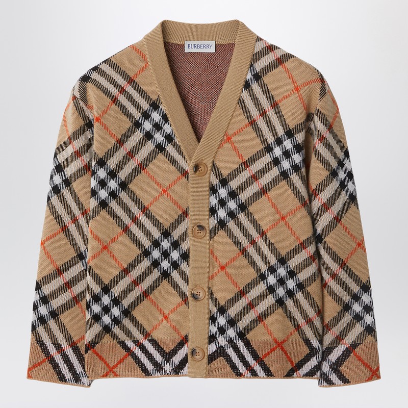 Cardigan with Check motif in wool - Burberry - Modalova