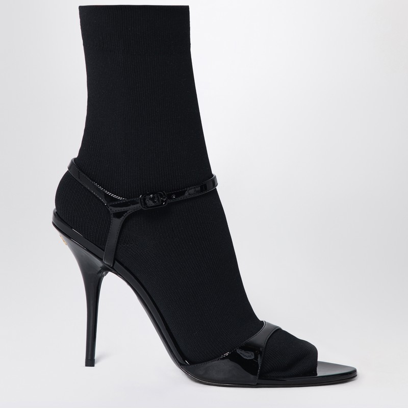 Balenciaga Avenue Sock Black Sandal In Patent Leather And Mesh In Black