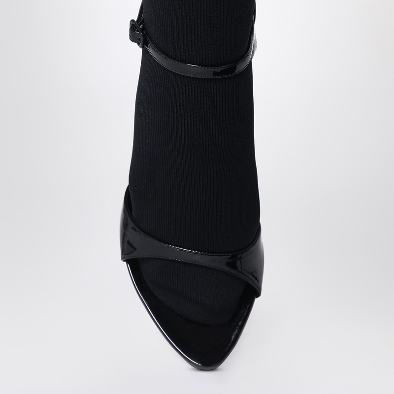 Balenciaga Avenue Sock Black Sandal In Patent Leather And Mesh In Black