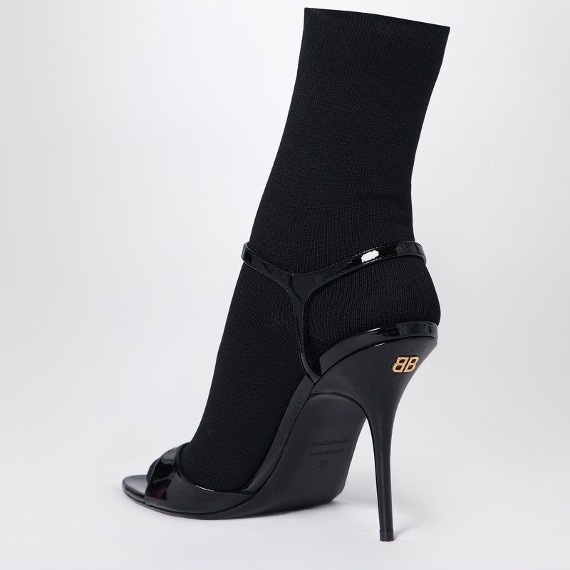 Balenciaga Avenue Sock Black Sandal In Patent Leather And Mesh In Black